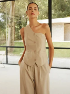 Online Cotton & Linen Styling Asymmetric Pockets Pants Set Pants Sets|Matching Sets