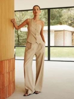 Online Cotton & Linen Styling Asymmetric Pockets Pants Set Pants Sets|Matching Sets