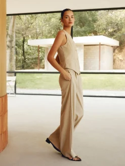 Online Cotton & Linen Styling Asymmetric Pockets Pants Set Pants Sets|Matching Sets