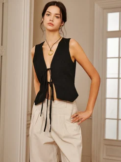 Outlet Cotton & Linen Tie-Detail  Vest Top Vests|Tank Tops & Camis