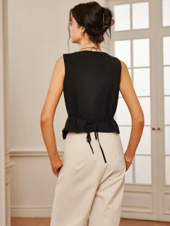 Outlet Cotton & Linen Tie-Detail  Vest Top Vests|Tank Tops & Camis