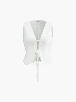 Outlet Cotton & Linen Tie-Detail  Vest Top Vests|Tank Tops & Camis