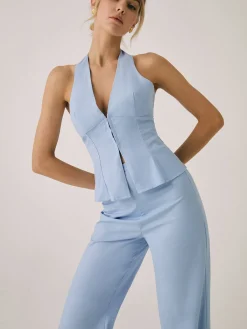 Online Cotton & Linen Vest With Straight Leg Pants Set Pants Sets|Vests