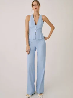 Online Cotton & Linen Vest With Straight Leg Pants Set Pants Sets|Vests