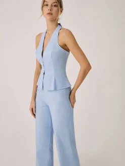 Online Cotton & Linen Vest With Straight Leg Pants Set Pants Sets|Vests