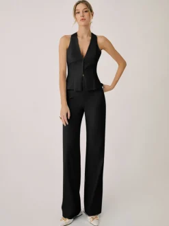Online Cotton & Linen Vest With Straight Leg Pants Set Pants Sets|Vests