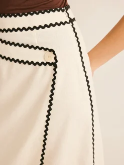 Clearance Cotton & Linen Wave Trim Midi Skirt Skirts|Bottoms
