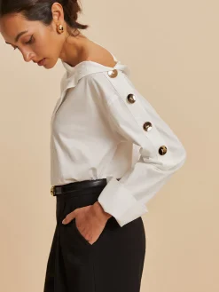 Online Cotton Asymmetrical Metal Button Shirt Blouses & Shirts|Tops