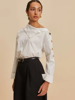 Online Cotton Asymmetrical Metal Button Shirt Blouses & Shirts|Tops