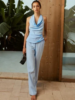 Clearance Cotton Backless Halter Funnel Neck Pants Set Pants Sets|Matching Sets