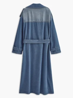 Hot Cotton Belted Denim Trench Coat Denim|Outerwear
