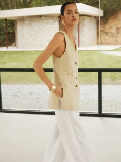 Best Cotton Blends Button Split Vest Outerwear|Vests