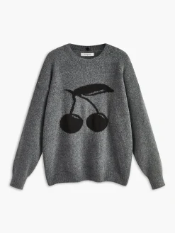 Discount Cotton Blends Cherry Printed Pullover Sweater Sweater Tops|Sweaters & Cardigans