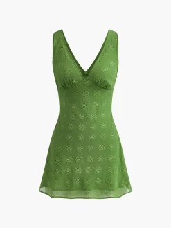 Sale Cotton Blends Drawstring V-Neck Dress Work Dresses|Vacation Dresses
