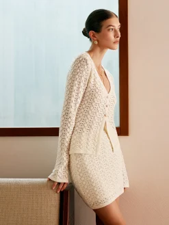 Discount Cotton Blends Hollow Skirt Set Skirt Sets|Long Sleeve Sets