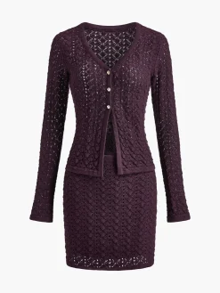 Discount Cotton Blends Hollow Skirt Set Skirt Sets|Long Sleeve Sets