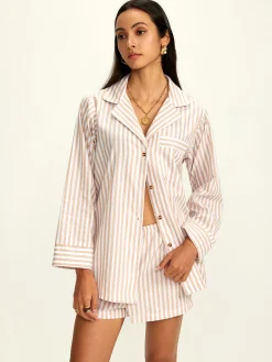 Outlet Cotton Blends Lapel Pinstripe Shorts Set Shorts Sets|Shorts