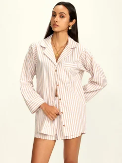 Outlet Cotton Blends Lapel Pinstripe Shorts Set Shorts Sets|Shorts