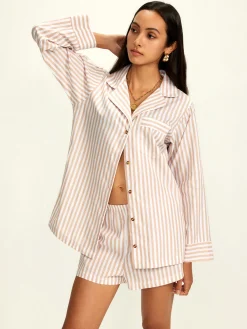 Outlet Cotton Blends Lapel Pinstripe Shorts Set Shorts Sets|Shorts