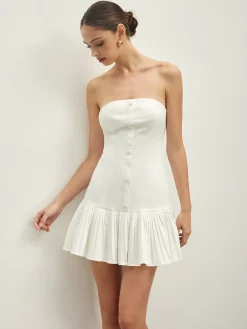 Discount Cotton Blends Pleated Bubble Tube Dress White Dresses|Cocktail & Party Dresses