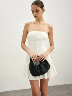 Discount Cotton Blends Pleated Bubble Tube Dress White Dresses|Cocktail & Party Dresses
