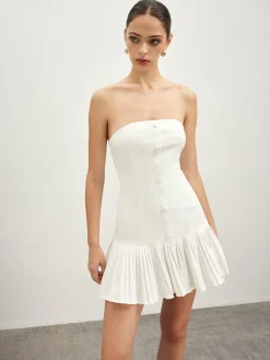Discount Cotton Blends Pleated Bubble Tube Dress White Dresses|Cocktail & Party Dresses
