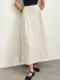 Hot Cotton Blends Pleated Skirt Without Belt Skirts|Bottoms