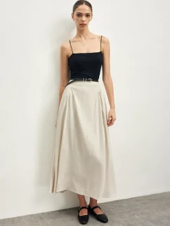 Hot Cotton Blends Pleated Skirt Without Belt Skirts|Bottoms