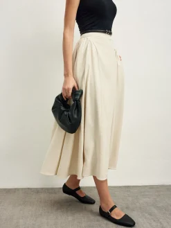 Hot Cotton Blends Pleated Skirt Without Belt Skirts|Bottoms