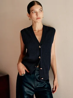 Sale Cotton Blends Ribbed Sweater Vest Sweater Vests|Sweaters & Cardigans