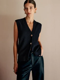 Sale Cotton Blends Ribbed Sweater Vest Sweater Vests|Sweaters & Cardigans