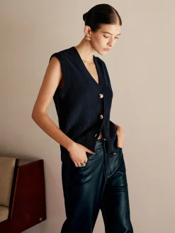 Sale Cotton Blends Ribbed Sweater Vest Sweater Vests|Sweaters & Cardigans