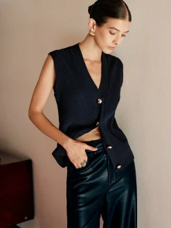 Sale Cotton Blends Ribbed Sweater Vest Sweater Vests|Sweaters & Cardigans