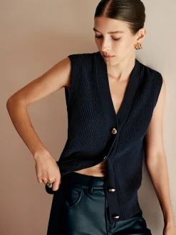 Sale Cotton Blends Ribbed Sweater Vest Sweater Vests|Sweaters & Cardigans