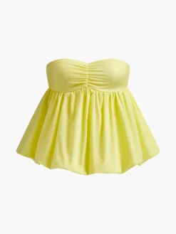 Outlet Cotton Blends Shirred Bubble Blouse Tops