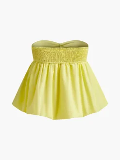 Outlet Cotton Blends Shirred Bubble Blouse Tops