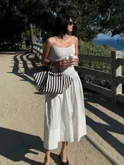 Best Cotton Blends Shirred Cami Midi Dress White Dresses|Casual Dresses
