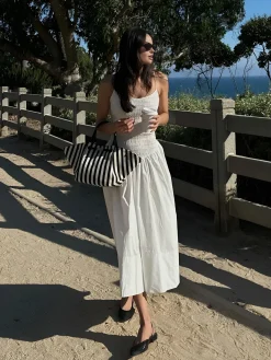Best Cotton Blends Shirred Cami Midi Dress White Dresses|Casual Dresses