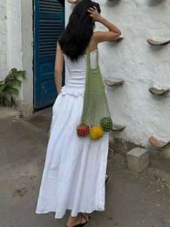 Best Cotton Blends Shirred Tube Long Dress White Dresses|Black Dresses