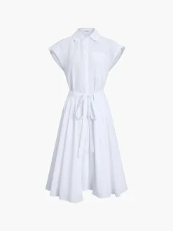 New Cotton Blends Sleeveless Split Midi Dress White Dresses|Casual Dresses