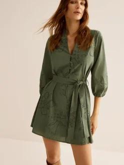 Discount Cotton Boheme Embroidery Belted Dress Vacation Dresses|Short Dresses