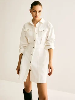 Sale Cotton Breasted Cinched Dress White Dresses|Casual Dresses