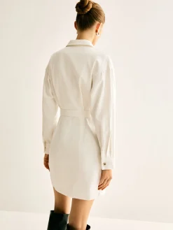Sale Cotton Breasted Cinched Dress White Dresses|Casual Dresses