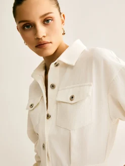 Sale Cotton Breasted Cinched Dress White Dresses|Casual Dresses