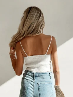 Cotton Button-Front Lace Trim Cami Top Tank Tops & Camis|Tops