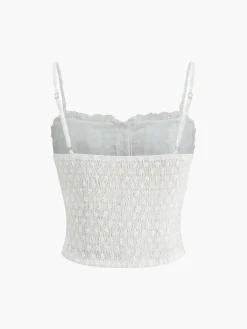 Cotton Button-Front Lace Trim Cami Top Tank Tops & Camis|Tops