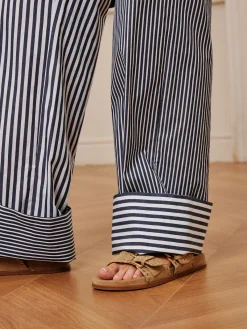 New Cotton Contrast Binding Pinstripe Pants Pants|Bottoms