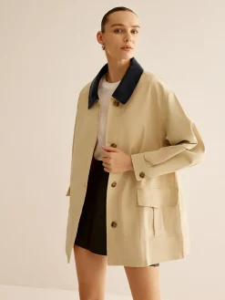Cotton Contrast Collar Button Jacket Outerwear|Jackets