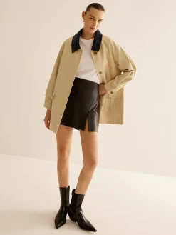 Cotton Contrast Collar Button Jacket Outerwear|Jackets