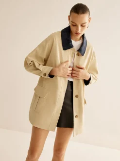 Cotton Contrast Collar Button Jacket Outerwear|Jackets